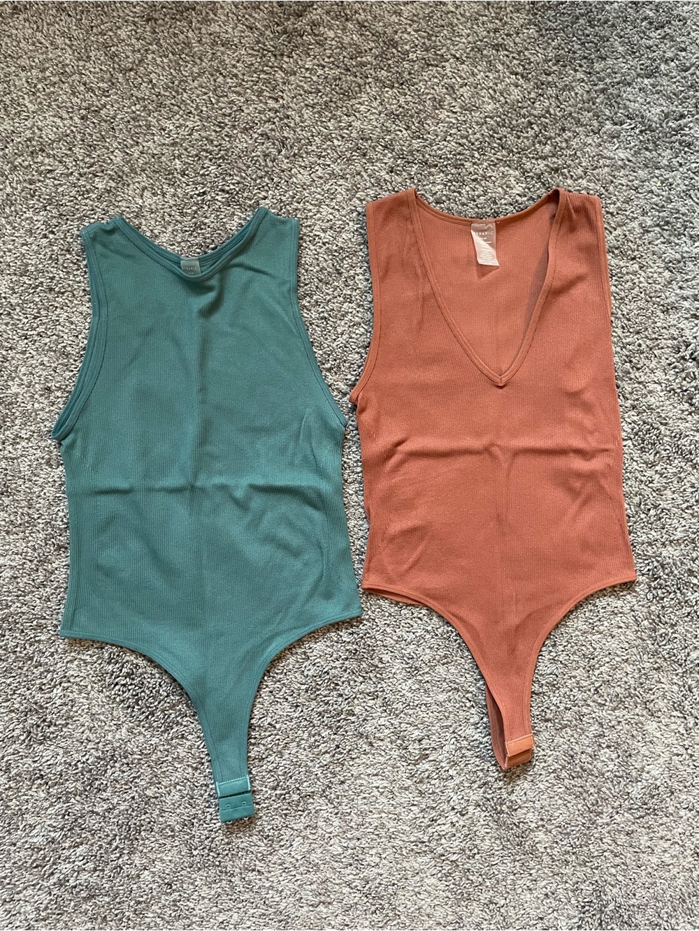 Ribbed Teal and Rust Bodysuit Duo - Sleeveless Women’s Tops